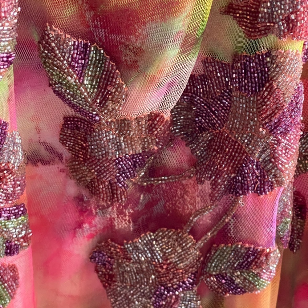 THEIA NWT Brigitte Floral Beaded Fringe Midi Dress - Picture 5 of 15